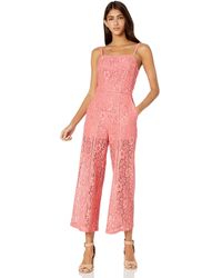 French Connection Black Lace And Sheer Fitted Straight Leg Jumpsuit - Pink