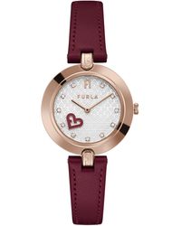Furla - Logo Links Red Genuine Leather Strap Watch - Lyst