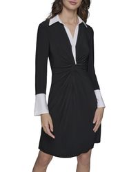 Karl Lagerfeld - Paris Collared Contrast Butttoned Long Sleeve Dress - Lyst