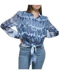 Calvin Klein - Trendy Knot Button Front Longsleeve Printed Blouse - Lyst
