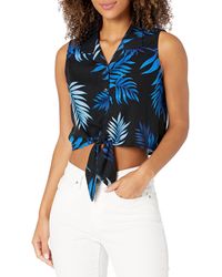 28 Palms Loose-fit Silk/rayon Tropical Vacation Tie Front Crop - Blue