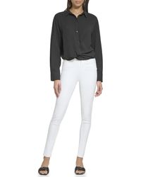 Calvin Klein Cuff Sleeve Collared Blouse in White | Lyst