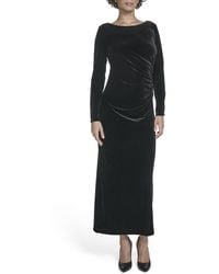 Calvin Klein - Long Sleeve Round Neck Velvet Straight Maxi Dress - Lyst