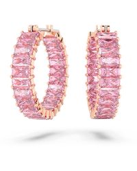 Swarovski - Matrix Hoop Earrings With Pink Baguette-cut Crystals On Rose Gold-tone Finished Settings - Lyst
