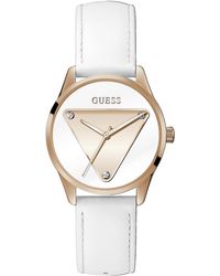 Guess - Tone Stainless Steel Case With White Dial & White Leather - Lyst