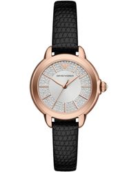 Emporio Armani - Three-hand Black Leather Watch - Lyst