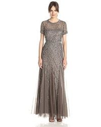 Adrianna Papell - One Size Short-sleeve Grid Beaded Gown - Lyst