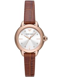 Emporio Armani - Three-hand Brown Leather Watch - Lyst