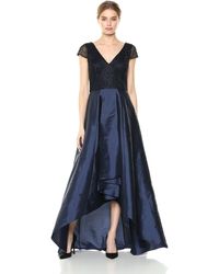 Adrianna Papell High Low Mikado Ball Gown With V-back in Blue - Lyst