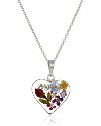 Amazon Essentials - Sterling Silver Multi-colored Pressed Flower Heart Pendant Necklace - Lyst