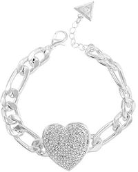 Guess Silver-tone Heart Pendant Chain Bracelet - Metallic