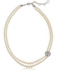 Ben-Amun - Two Strand Pearl Floral Crystal Pendant Necklace - Lyst