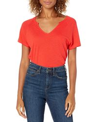 Goodthreads Linen Modal Jersey Short-Sleeve Slit-Neck T-Shirt Camisa - Rojo