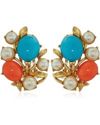 Ben-Amun - Santorini Turquoise Coral Stone Glass Pearls Gold Clip On Earrings - Lyst