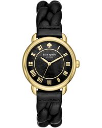 Kate Spade - Lily Avenue Gold And Black Leather Band Watch - Lyst