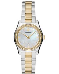 Emporio Armani - Three-hand Date Silver And Gold Two-tone Stainless Steel Bracelet Watch - Lyst