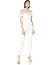 French Connection Black Lace And Sheer Fitted Straight Leg Jumpsuit - White