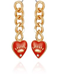 Juicy Couture - Goldtone Linear Dangle Drop Chain And Red Heart Charm Earrings - Lyst
