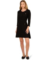 Adrianna Papell - Waffle Textured Fit And Flare Knee Length Sweater Dress - Lyst
