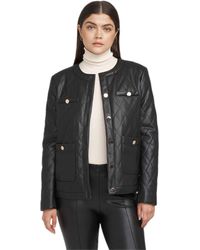 Anne Klein - S Quilted Vegan Leather Collarless Jacket - Lyst