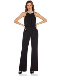 Adrianna Papell - Stretch Crepe Chiffon Blousson Jumpsuit With Pearl Necklace - Lyst