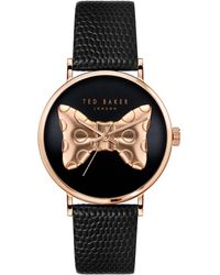 Ted Baker - Ladies Black Lizard Leather Strap Watch - Lyst