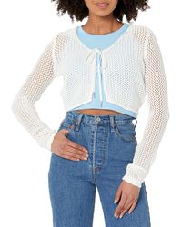 Guess - Long Sleeve Cropped Cardigan Crochet Sweater - Lyst