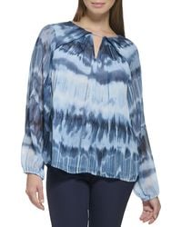 Calvin Klein - Essential Shirred Front Longsleeve Printed Blouse - Lyst