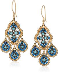 Miguel Ases Small Quadruple Swarovski Cluster Center Contrast Drop Earrings - Blue