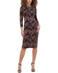 Kensie - Floral Knit Long Sleeve Midi Bodycon Dress - Lyst