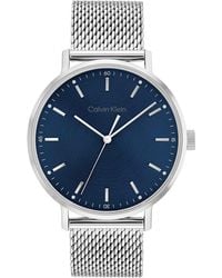 Calvin Klein - Modern Stainless Steel Case Quartz Watch With Stainless Steel Mesh Bracelet - Lyst