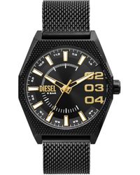DIESEL - Scraper Three-hand, Black Stainless Steel Watch - Lyst