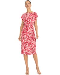 Maggy London - Side Gathered Cap Sleeve Bateau Neck-abstract Print Fitted Silhouette-midi Wedding Guest Dress - Lyst