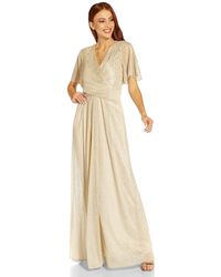 Adrianna Papell - S Metallic Mesh Draped Gown Special Occasion Dress - Lyst