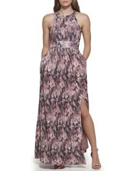 Eliza J - Gown Style Metallic Knit Sleeveless Halter Neck Pleated Dress - Lyst