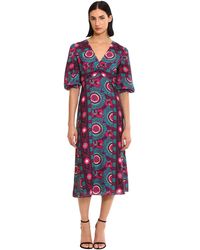 Donna Morgan - V-neck Georgette Dress With Puff Sleeves Date Event Party Guest Of - Lyst