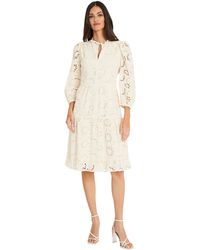 Maggy London - Mini Ruffle Mock Neck Eyelet Dress With Tiered Skirt - Lyst