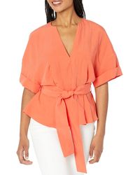 Vince - S Cuffed S/s V-neck Blouse,burnt Orchid,xx- Small - Lyst