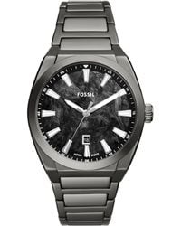 Fossil - Everett Three-hand Date Gunmetal Gray Stainless Steel Bracelet Watch - Lyst