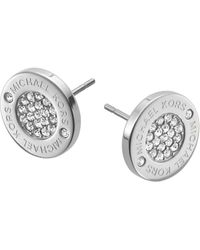Michael Kors - Silver Tone Logo Pave Stud Earrings - Lyst