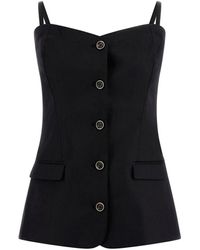 売れ筋商品|||ゲス カットソー トップス レディース Women's Isabeau Sleeveless Corset Button-Front Top Jet Black A996 Guess Isabeau Sleeveless Corset Button-front Top in Black | Lyst