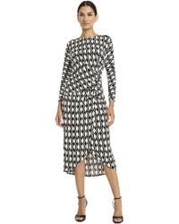Maggy London - Ruched Midi Cocktail Long Sleeve Asymmetrical Hem-evening Party Wedding Guest Dress - Lyst