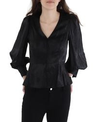 BCBGMAXAZRIA - Long Sleeve Peplum Top V Neck Button Front Shirt - Lyst