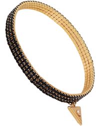 Guess - Goldtone Drie Rijen Zwart Glas Steen Stretch Armband - Lyst