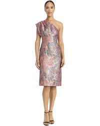 Maggy London - One Shoulder Metallic Jacquard Evening Fitted Special Occasion Cocktail Dress - Lyst