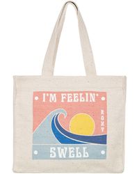 Roxy - 12l Drink The Wave Cotton Blend Printed Tote Bag - Lyst