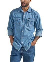 Wrangler - Iconic Denim Regular Fit Snap Shirt Camicia Button-Down - Lyst