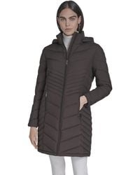 Calvin Klein - Hooded Chevron Quilt Puffer Coat – Slimming Longline Winter - Lyst