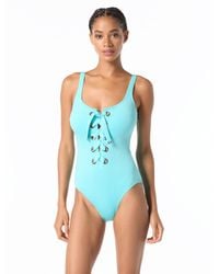 Michael Kors - Swimwear Solid Lace Up One Piece With Grommets - Lyst