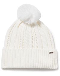 DKNY - Logo Bar Faux Fur Pom Cable Knit Hat - Lyst